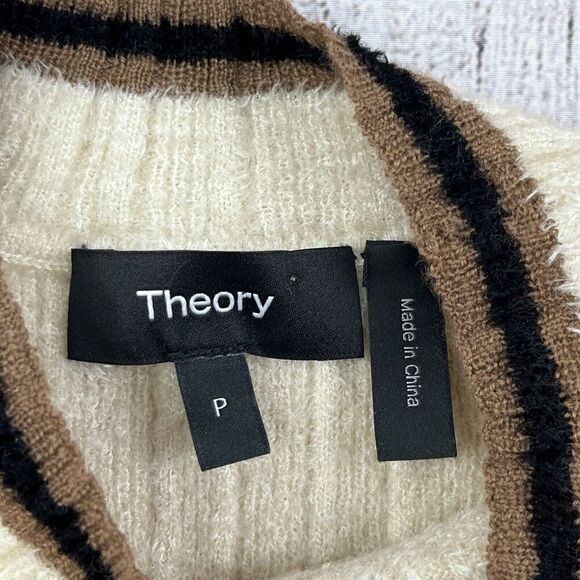 Theory Sweater Sz S Wool Blend White Crushed Velvet Striped Short Sleeve Shirt - Picture 3 of 6